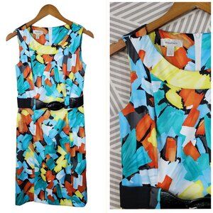 Dressbarn Sheath Dress size 6 career Party Bright Blue Orange Cocktail Belted